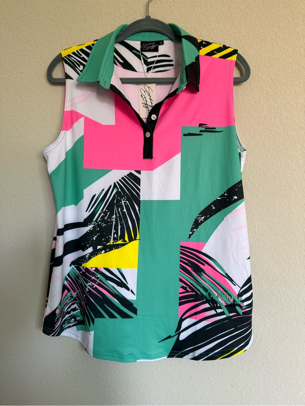 Sunday Swagger Sleeveless Polo - Pink & Teal Tropical Print